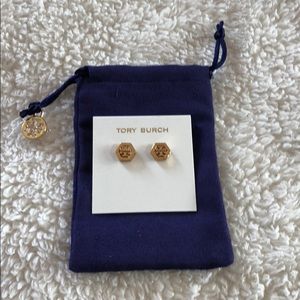 Tory Burch Hex- Logo Stud Earrings